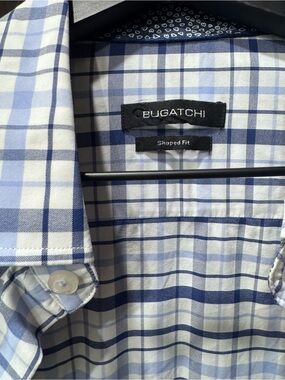 Bugatchi Blue and White Plaid Shaped-Fit Button-Down Shirt